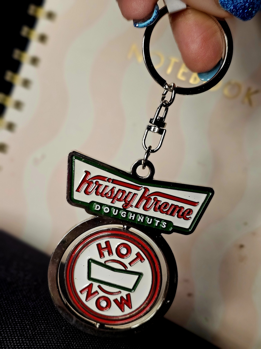 Krispy Kreme Red & Green Logo Keychain - Hot Now Doughnuts Pendant